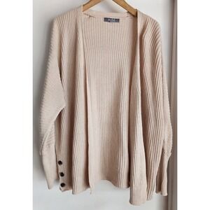 Marled Open-front Cardigan Womens M Beige Cotton Blend Cozy Capsule